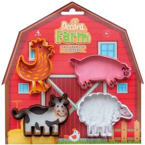 Decora Set 4 Cutters Tagliapasta In Plastica Animali Gallo, Maialino, Pecora E Mucca