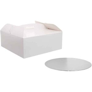 decora scatola per torta quadrata con manico bianca 23 x 23 x h 10 cm sottotorta ø 22,5 cm