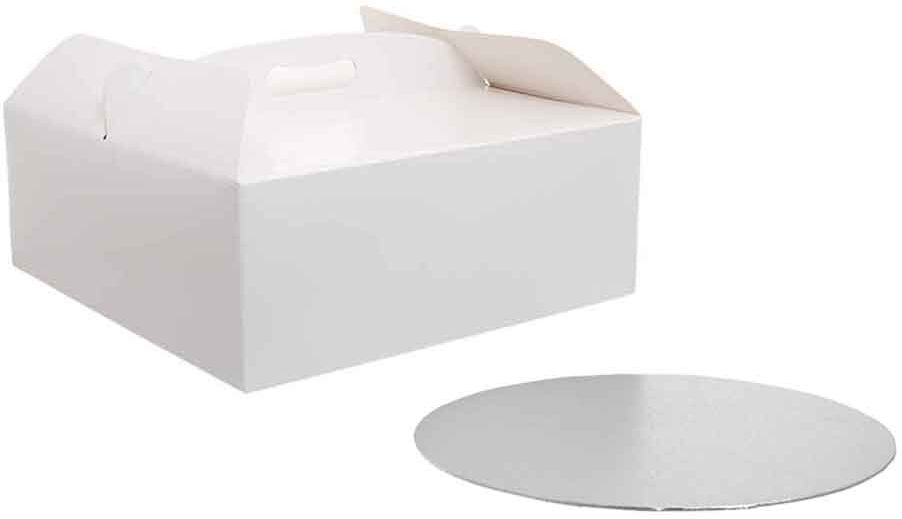 Decora Scatola Per Torta Quadrata Con Manico Bianca 26 X 26 X H 10 Cm Sottotorta Ø 25 Cm