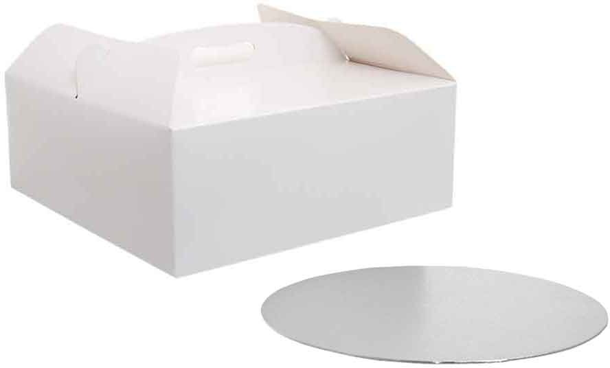 Decora Scatola Per Torta Quadrata Con Manico Bianca 28,5 X 28,5 X H 10 Cm Sottotorta Ø 28 Cm