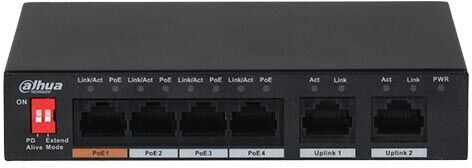 Dahua Pfs3006-4et-60-V2 Switch Di Rete 2.0 - 3 Porte Poe Watchdog + 1 Porta Hi-Poe + 2 Porte 10/100mbps 60w Dip Switch Non Gestionale