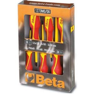 Beta Serie Di 6pz. Giraviti Isolati 1000v Per Viti Lama Piatta E Croce Phillips® In Pratica Scatola  1273mq/d6