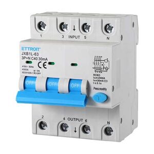 Ettroit Interruttore Magnetotermico Differenziale 3p+n 40a 4.5ka 30ma 380v 4 Moduli Din  Jxb1l-63-3p+n-40a