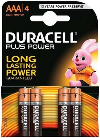 Duracell Pile  Plus Power Batterie Alcaline Stilo Aaa 1.5v Confezione Da 4 Pz  Mn2400