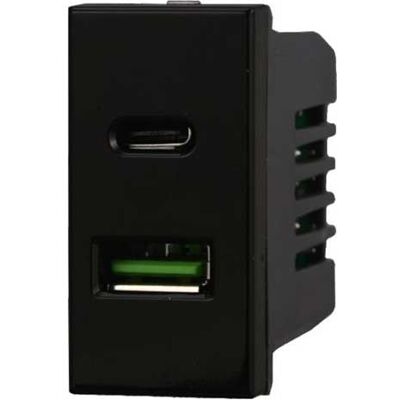 ETTROIT - Modulo caricatore USB doppio - Nero - Compatibile con BTicino Axolute ETTROIT - Modulo caricatore USB doppio - Nero - Compatibile con BTicino Axolute