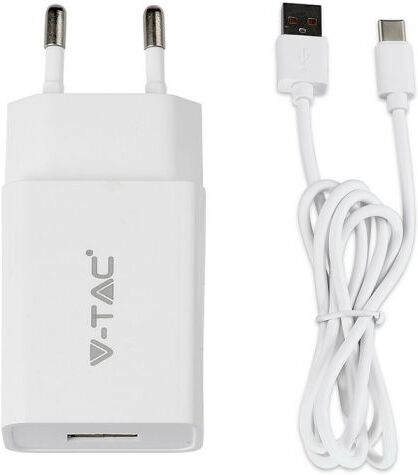 V-Tac Caricabatteria Da Viaggio Con Cavo Di Ricarica Veloce Caricatore Tipo-C Usb 2.1a - 8647