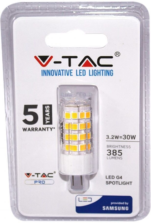 V-Tac Pro Vt-234 Lampadina Led Chip Samsung Smd 3.2w G4 300° 385lm Bianco Caldo 3000k - Sku 21131