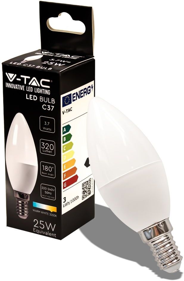 V-Tac Vt-1818 Lampadina Led Candela Smd 3.7w E14 Bianco Caldo 3000k Sku 214216