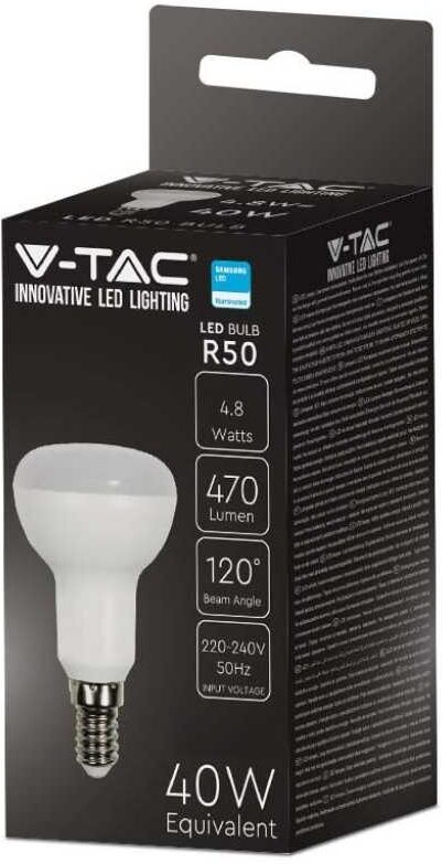 V-Tac Pro Vt-250 Lampadina Led E14 R50 Faretto 4.8w Chip Samsung Bianco Naturale 4000k - Sku 21139