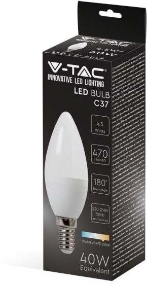 V-Tac Vt-1855 Lampadina Led 4,5w E14 Candela Bianco Caldo 3000k - Sku 2142151