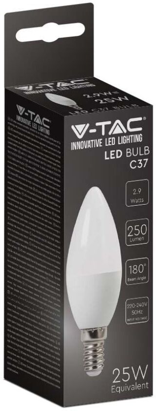 V-Tac Vt-2323 Lampadina Led Candela Smd 2.9w E14 Bianco Freddo 6500k Sku 2986