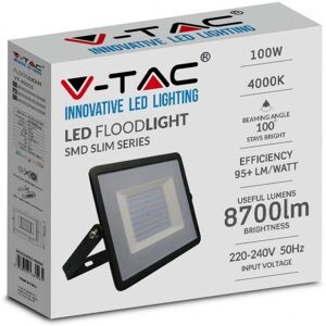 V-Tac Vt-40101 Faro Led Smd 100w Proiettore Corpo Nero - Luce Bianco Naturale 4000k E-Series Ultra Slim Ip65 - Sku 215965