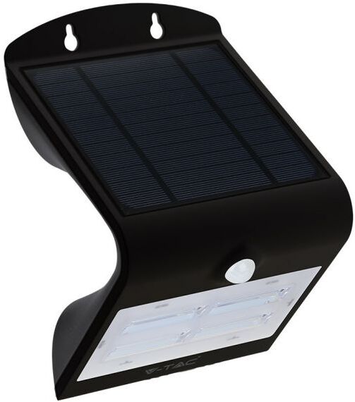 V-Tac Vt-768 Lampada Led Da Muro A Batteria 3w Con Pannello Solare E Sensore Di Movimento Corpo Nero 3000k+4000k Ip65 - Sku 7528