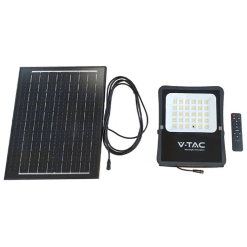 V-Tac Vt-55200 Faro Led 1600lm Alimentato A Pannello Solare 15w Fotovoltaico Batteria Con Telecomando Luce Bianco Freddo 6400k Sku 6968