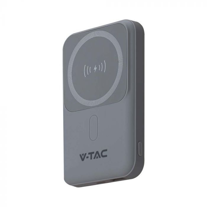 V-Tac Power Bank Magsafe 10000ah Magnetico Con Ricarica Wireless 20w Ultrasottile Colore Grigio - 23040