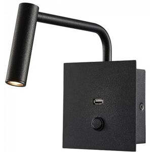 V-Tac Pro Vt-2943 Lampada Da Muro Wall Light Led Cob Cree 3w 3000k Corpo Nero Pulsante On/off + Porta Usb Ip20 - Sku 1487