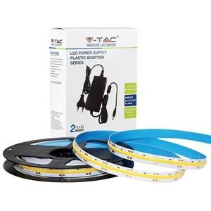 V-Tac Kit Striscia Led 24v Cob 5m Monocolore Bianco Caldo 3000k Cri>90 Ip20 + Alimentatore - Sku 2679