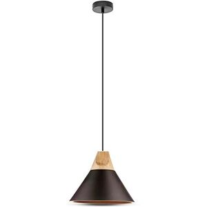 V-Tac Vt-7425 Lampadario Portalampada A Campana 1mt E27 Moderno In Legno E Metallo Nero Opaco  Ф250mm - Sku 3757