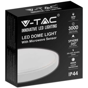 V-Tac Vt-8630s-W-Rd Plafoniera Led 30w Sensore Di Movimento Microonde Integrato Ip44 Rotonda Bianca 360° 4000k - Sku 7665