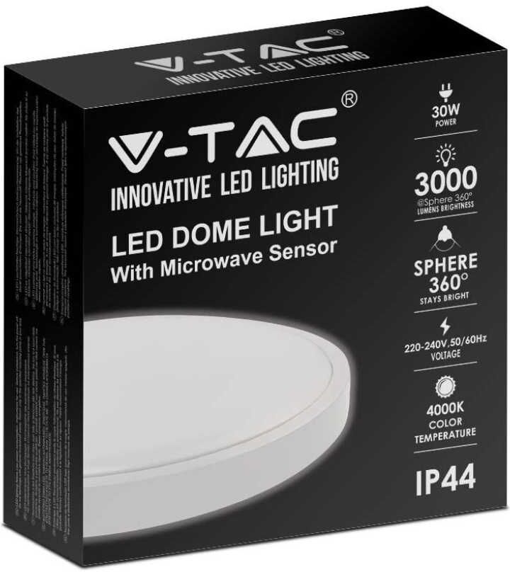 V-Tac Vt-8630s-W-Rd Plafoniera Led 30w Sensore Di Movimento Microonde Integrato Ip44 Rotonda Bianca 360° 4000k - Sku 7665