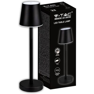 V-Tac Lampada da tavolo LED ricaricabile 3W nera USB-C touch regolabile 3000K IP20 V-Tac Lampada da tavolo LED ricaricabile 3W nera USB-C touch regolabile 3000K IP20