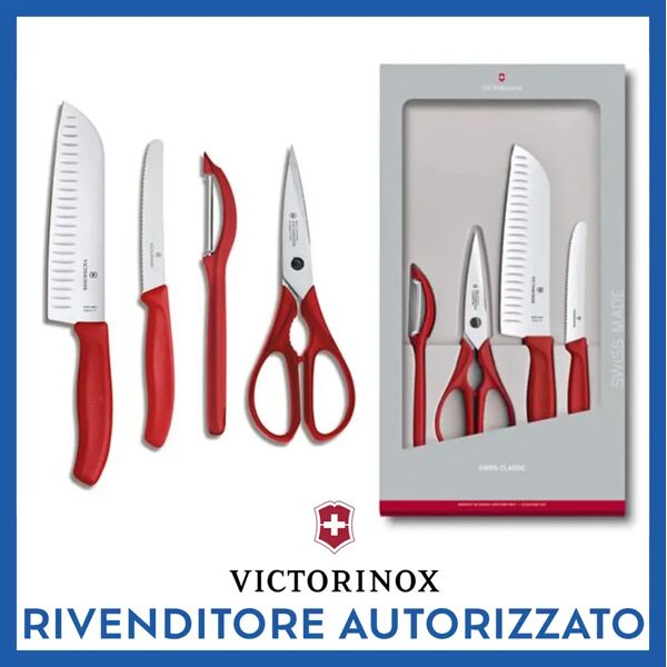 Ⓜ️🔵🔵🔵 victorinox v-6.71 31.4g - set di 4 pezzi da cucina swiss classic, manico rosso