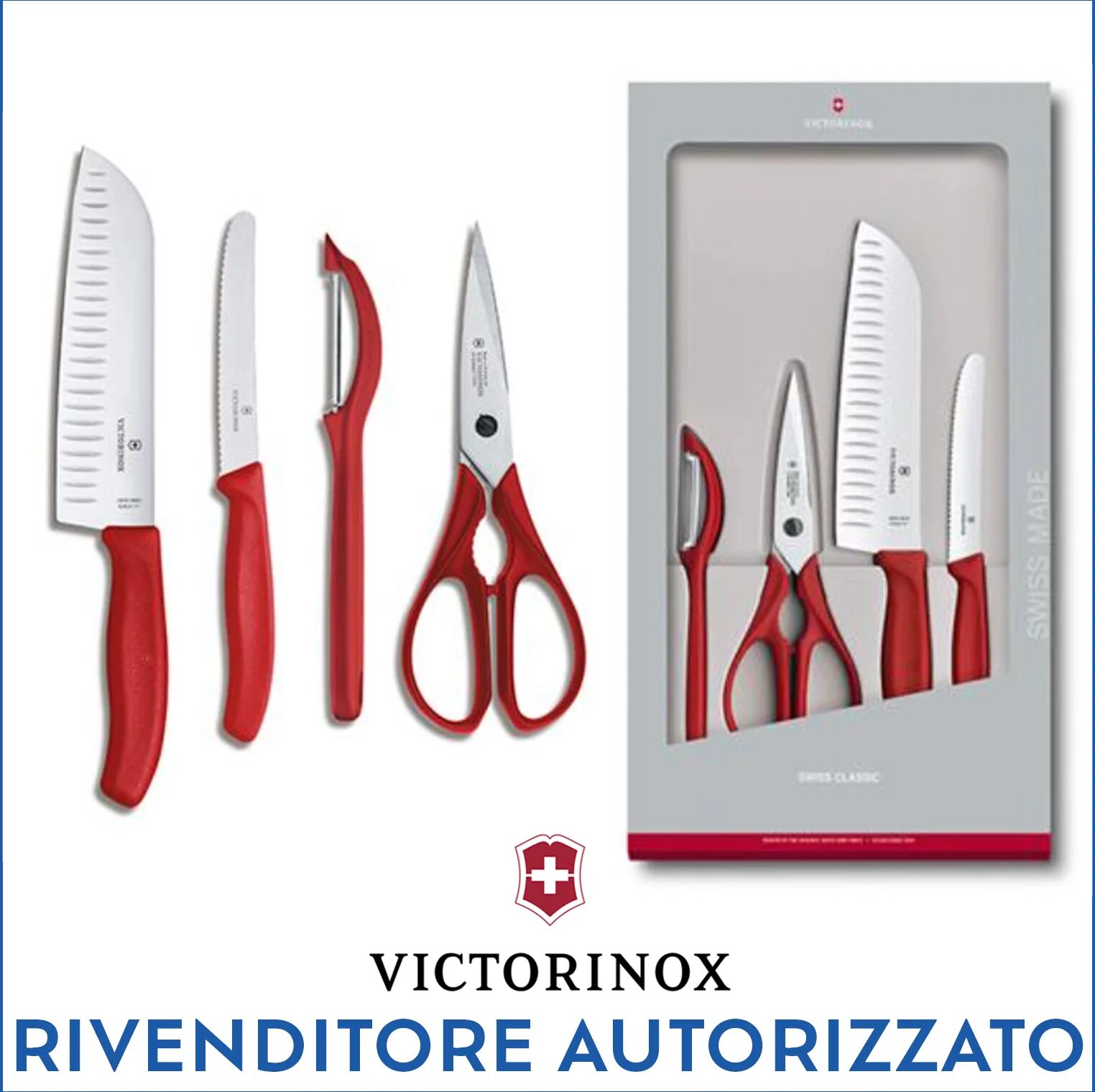 Ⓜ️🔵🔵🔵 VICTORINOX V-6.71 31.4G - Set di 4 pezzi da cucina Swiss Classic, manico rosso