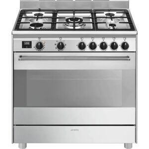 ⓜ️🔵🔵🔵 smeg bg91x2 - cucina con piano cottura gas, forno termoventilato, 90x60 cm, accia