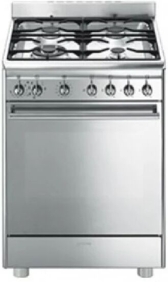 SMEG Ⓜ️ Smeg CX68MF82 - Cucina in acciaio inox, 4 fuochi gas, forno elettrico, 60 cm,