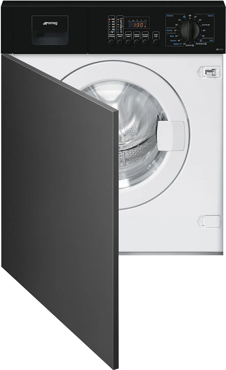 Ⓜ️🔵🔵🔵 Smeg LB107N - Lavabiancheria ad incasso, parzialmente integrata, nera, 7 kg