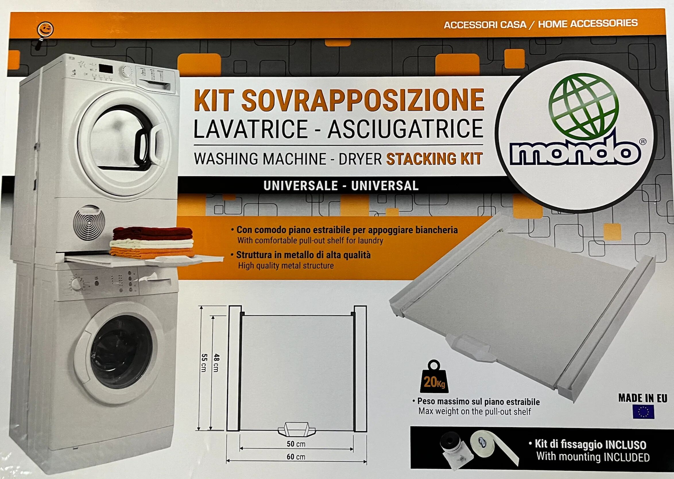 Ⓜ️ Mondo Astelav 55402094 - Kit sovrapposizione lavatrice asciugatrice, CON RIPI