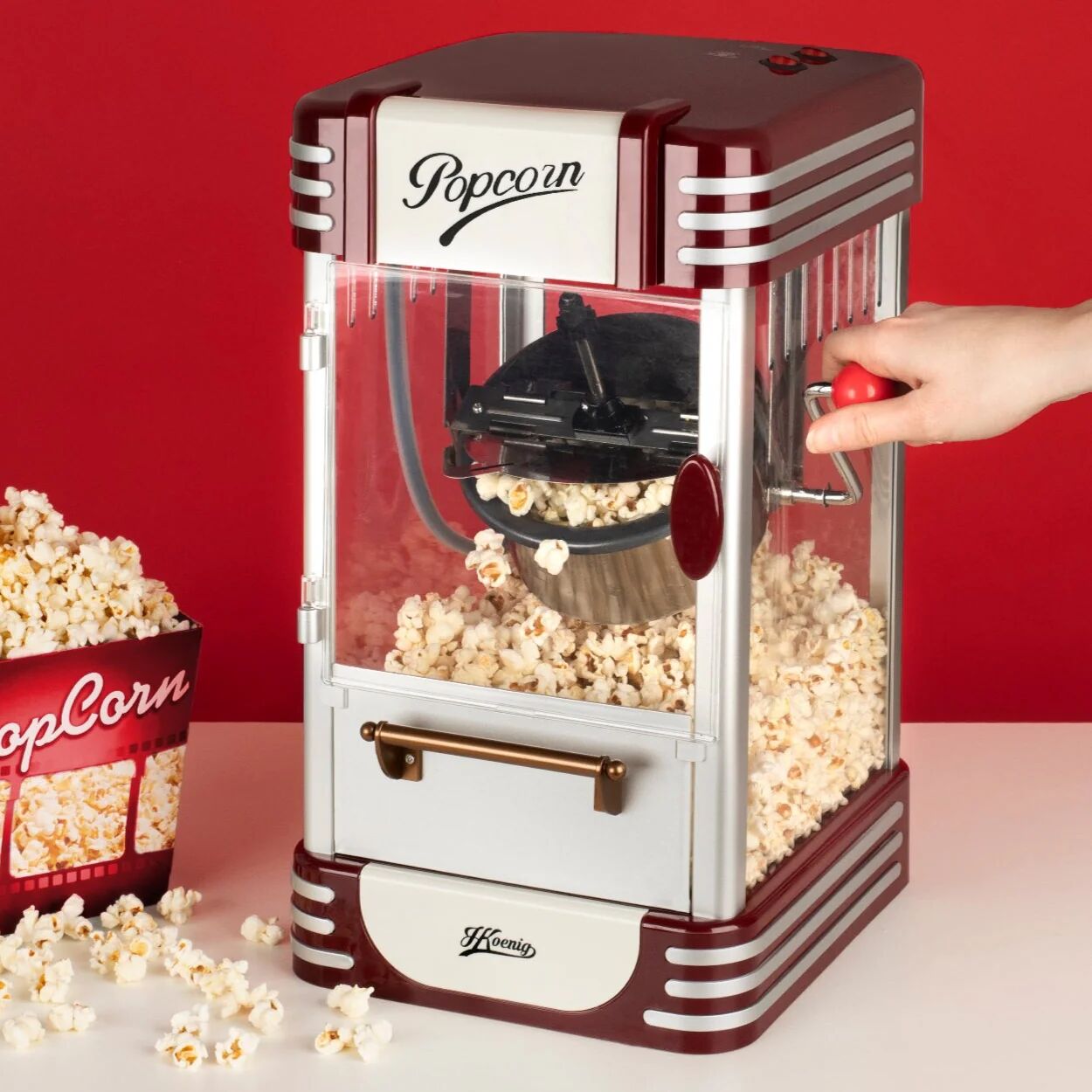 Ⓜ️🔵🔵🔵 H.Koenig POP330 - Macchina per pop corn, luce interna per mantenerli caldi, desig