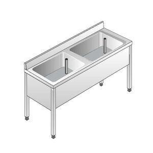 ACA Sistemi Lavello Acciaio Inox AISI 304 2 Vasche Dim. 140x60x85 cm con Alzatina