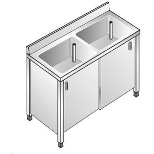 ACA Sistemi Lavello Inox Armadiato AISI 304 2 Vasche Dim. 120x60x85 cm con Alzatina