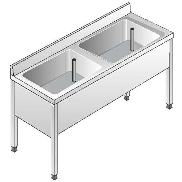 aca sistemi lavello acciaio inox aisi 304 2 vasche dim. 140x60x85 cm con alzatina