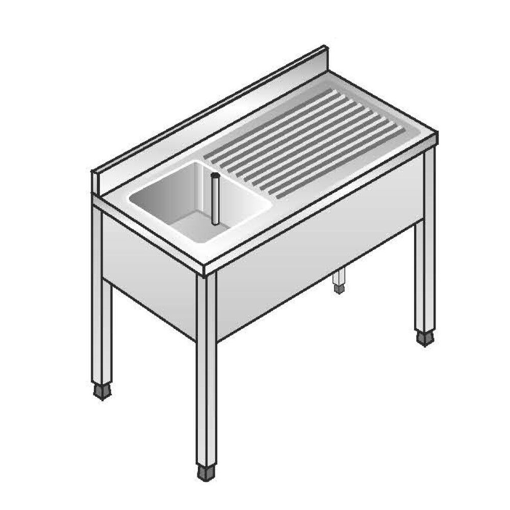 ACA Sistemi Lavello Acciaio Inox AISI 304 1 Vasca DX Sgocciolatoio SX Dim. 140x60x85 cm con Alzatina