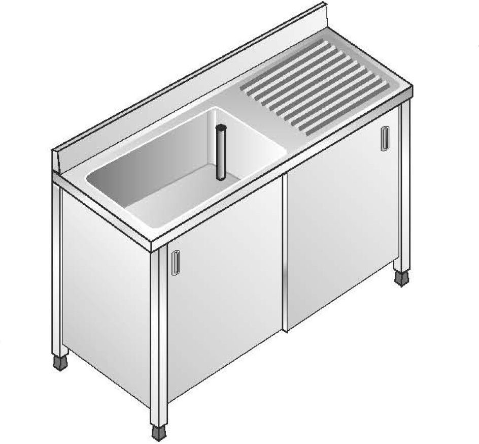 ACA Sistemi Lavello Inox Armadiato AISI 304 1 Vasca DX Sgocciolatoio SX Dim. 140x70x85 cm con Alzatina