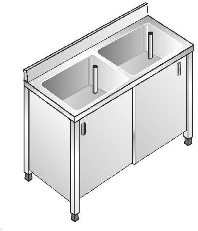 ACA Sistemi Lavello Inox Armadiato AISI 304 2 Vasche Dim. 140x60x85 cm con Alzatina