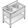 ACA Sistemi Lavello Acciaio Inox AISI 304 2 Vasche Dim. 120x60x85 cm con Alzatina