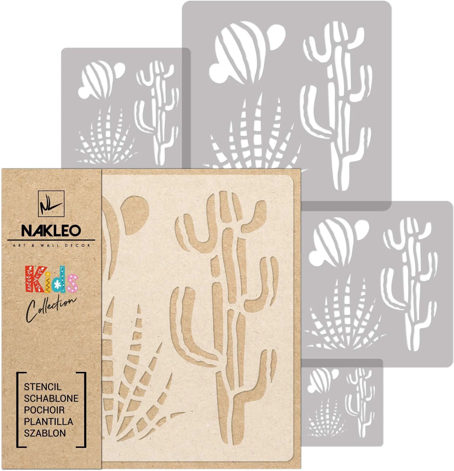 Nakleo KIDS Stencil di plastica riutilizzabili (5 pezzi) // CACTUS OPUNTIA