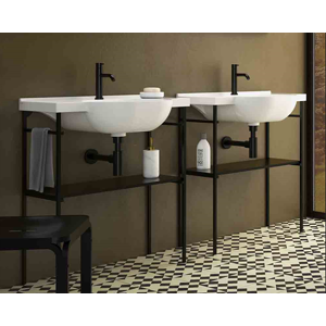 CERAMICA GLOBO Lavabo in ceramica 80x49 cm Globo Mode ME080BI Bianco Ceramica Con struttura a terra in acciaio nero opaco