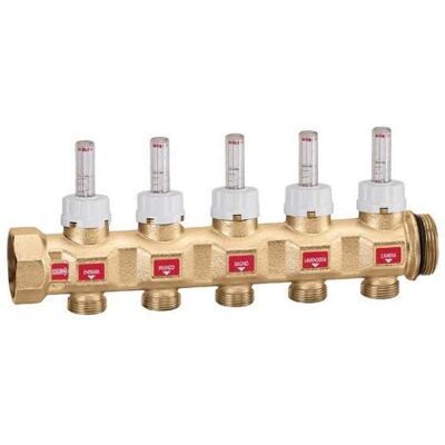 Caleffi Collettore di flusso - 3 porte, ottone, flussometri, 1 1/4" F Caleffi Collettore di flusso - 3 porte, ottone, flussometri, 1 1/4" F