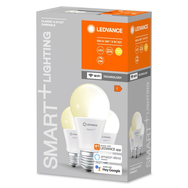 ledvance confezione 3 lampadine led smart wifi classic a 60 dim ww hs goccia 9w e27