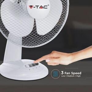V-TAC Ventilatore da Scrivania 40W 3 Pale a 3 Velocità Rotante Colore Bianco (410mm)