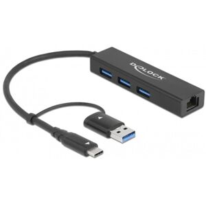 DeLOCK 64149 hub di interfaccia USB 3.2 Gen 1 (3.1 Gen 1) Type-A + Type-C Nero (64149)