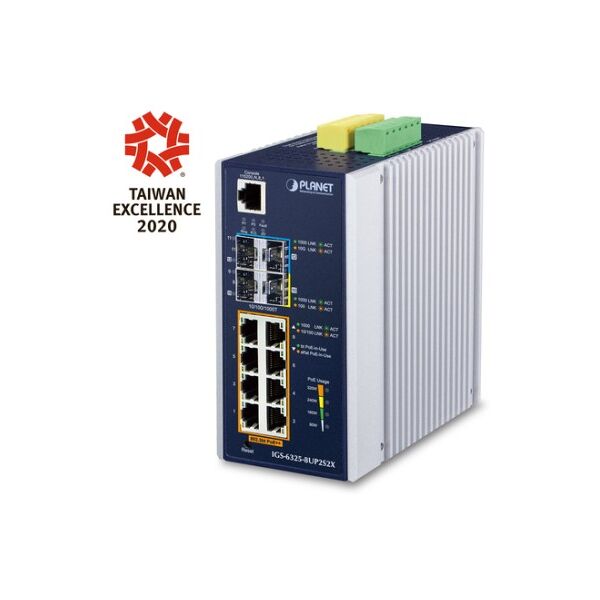 planet ip30 din-rail industrial l3 8p gestito gigabit ethernet (10/100/1000) alluminio, blu (igs-6325-8up2s2x)