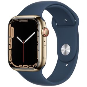 Apple Watch Series 7 GPS + Cellular, 45 mm in acciaio inossidabile color Oro con Cinturino Sport Blu Abisso (MN9M3TY/A)