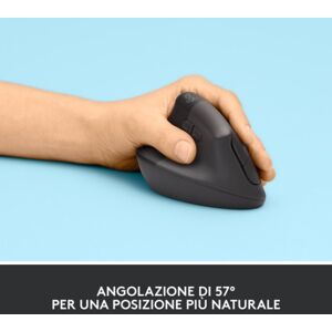 Logitech Lift Left Mouse Ergonomico Verticale, per Mancini, Senza Fili, Bluetooth o Logi Bolt USB, Clic Silenziosi, (910-006474)