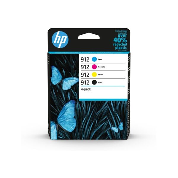 hp 912 4-pack black/cyan/magenta/yellow original ink cartridges cartuccia d'inchiostro 4 pz originale resa standard (6zc74ae)