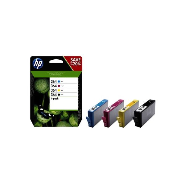 hp 364 4-pack black/cyan/magenta/yellow original ink cartridges cartuccia d'inchiostro 4 pz originale resa standard ne (n9j73ae)